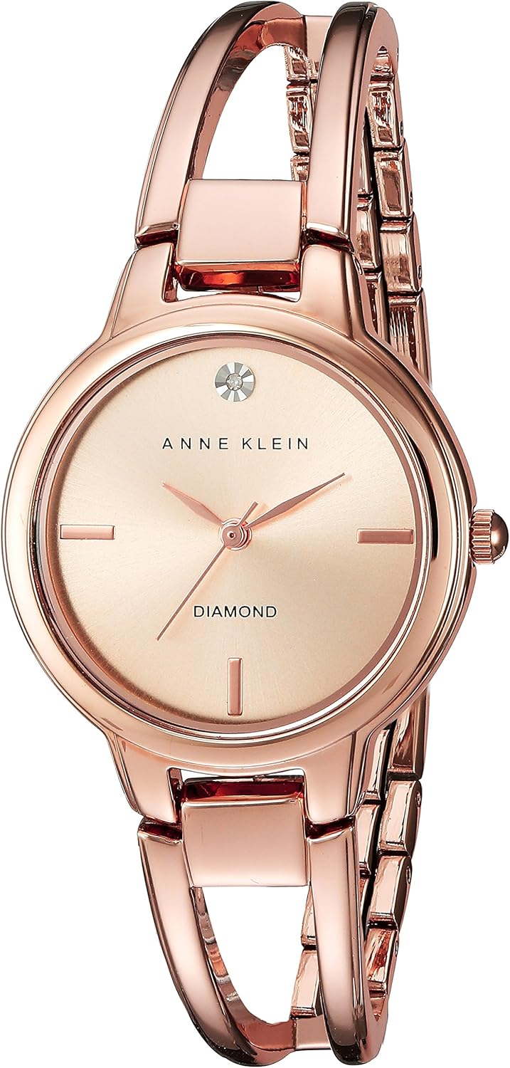 anne klein 玫瑰 goldtone open link 钻石表盘手镯手表